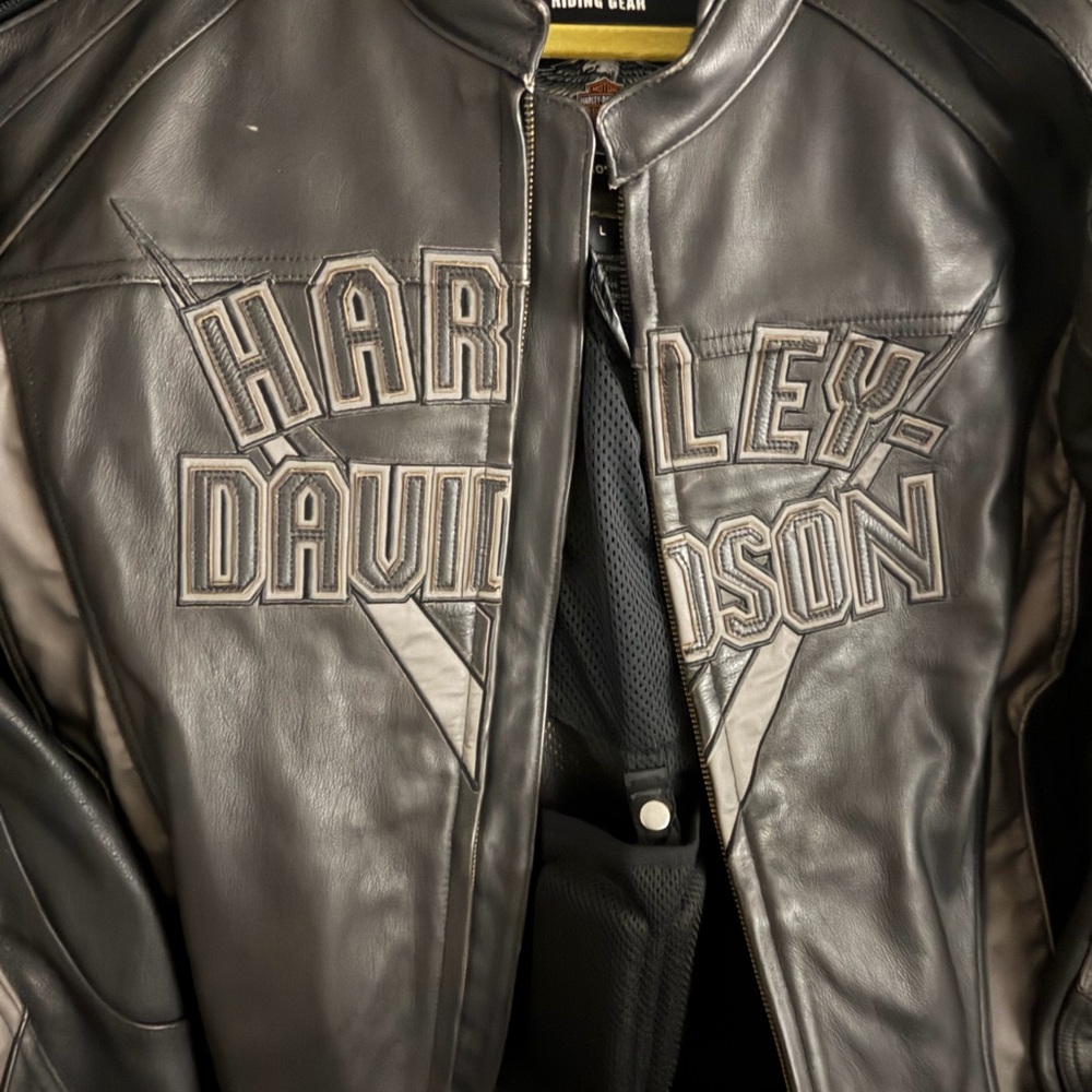 Harley-Davidson Black Leather Embroidered Logo Racer Bomber